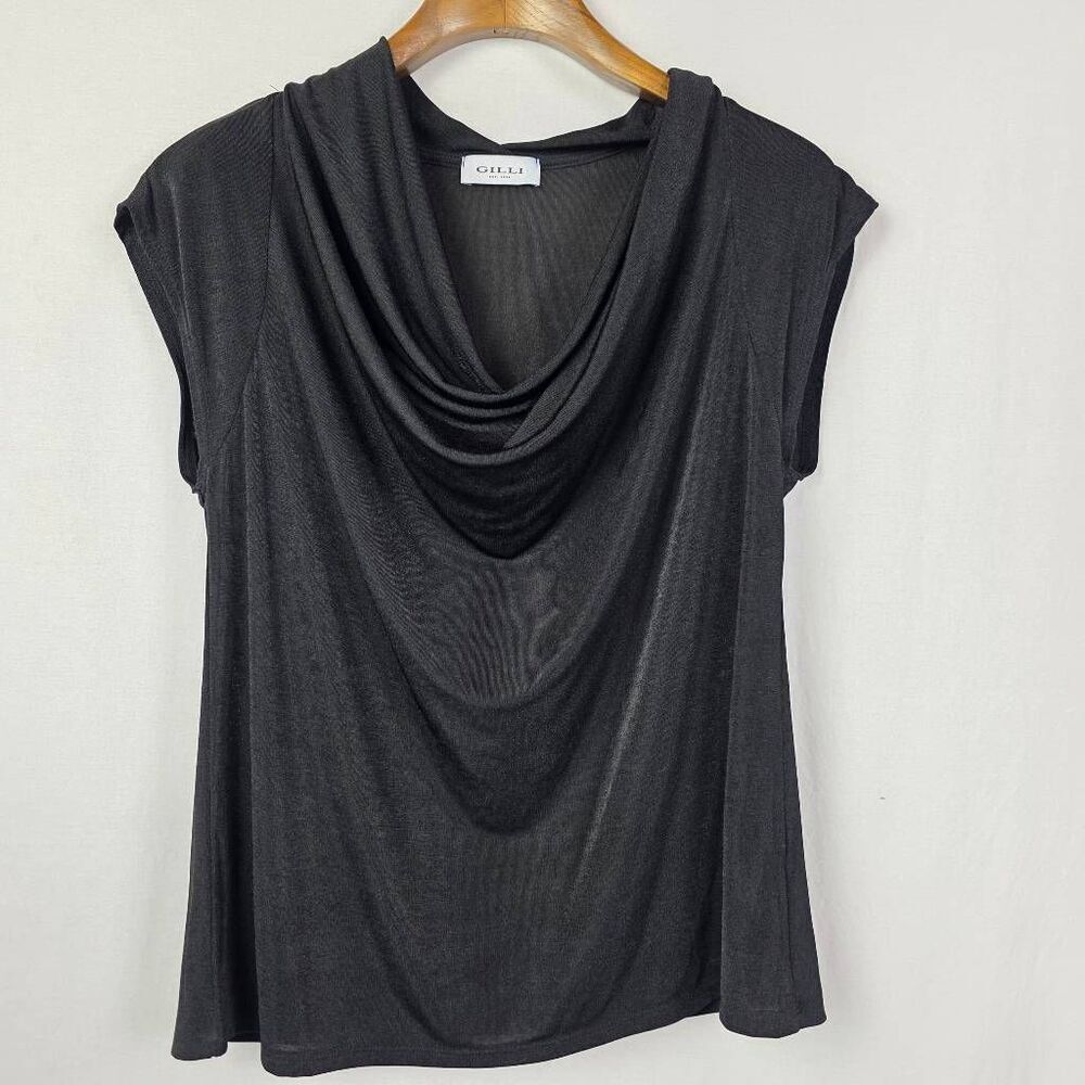 Gilli Black Cowl Neck Stretch Top Size Large